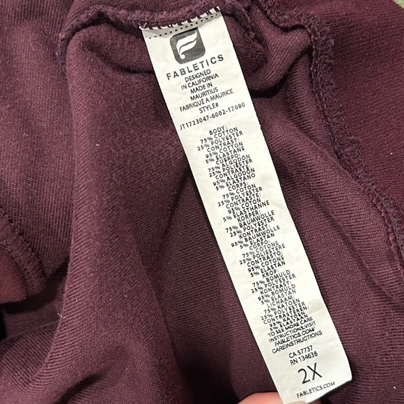 Fabletics Burgundy Velour Jacket Quarter Zip Athletic Sweatshirt Size 2XL XXL - Picture 5 of 10